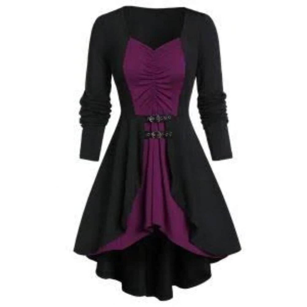 Tunic Top 5X Black Renaissan Festival  Corset Goth Cosplay Steampunk Tunic Dress